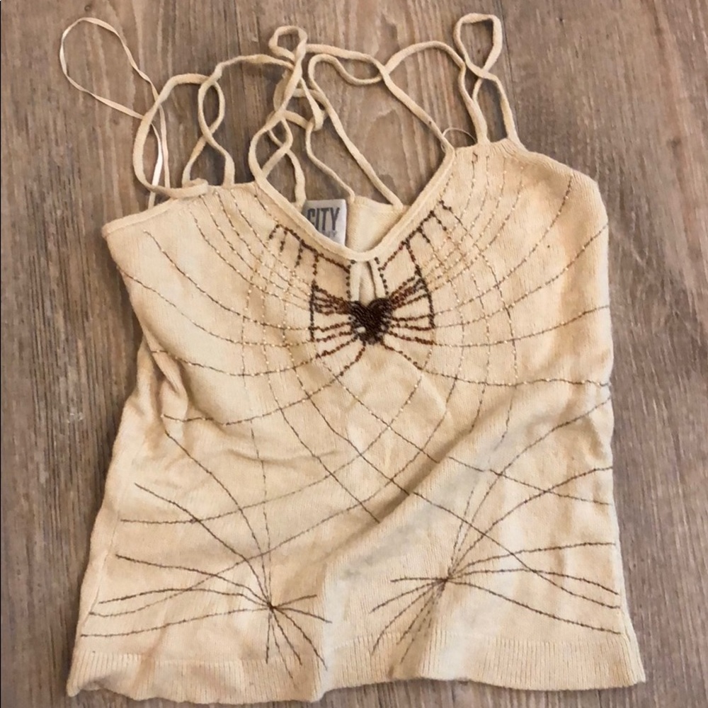 Beige tank top by dkny with beads